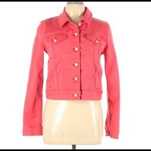 Levi’s coral pink cropped stretch jean jacket